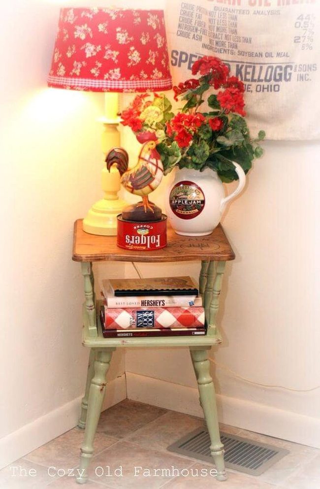 Mint Green Chair Table With Floral Lamp