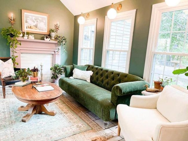 Green Velvet Sofa Pink Living Room