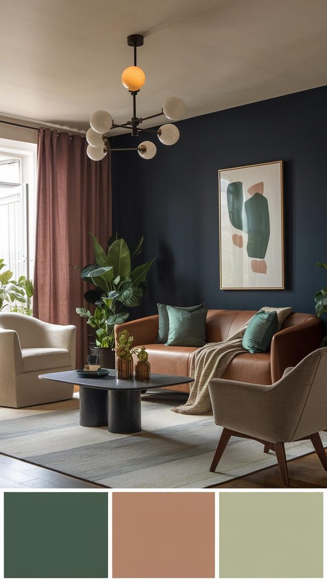 Gray, Navy, Burnt Orange Living Room