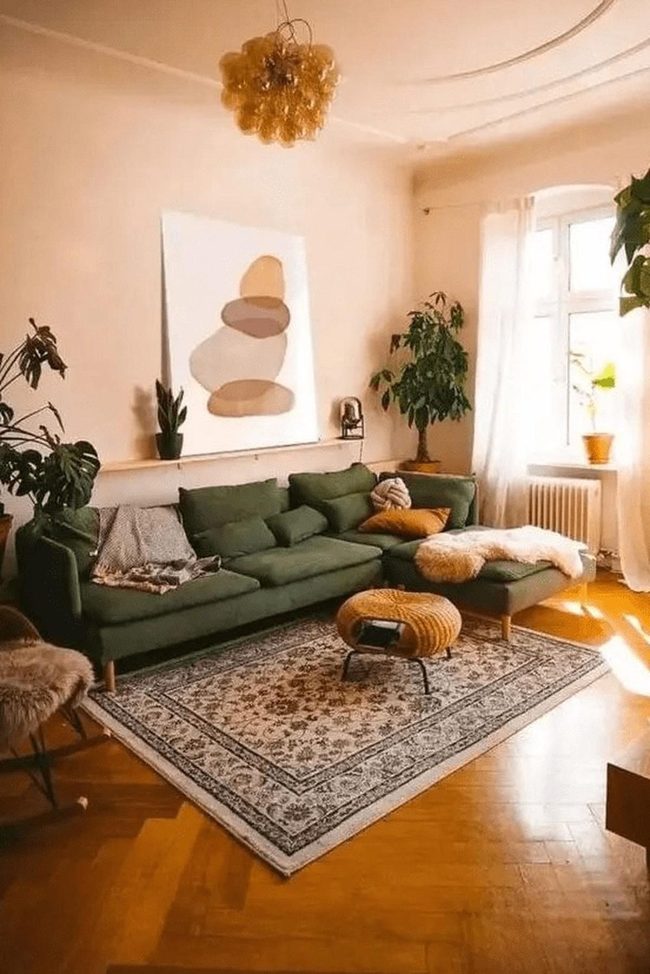 Bright Wood Floors And Green Comfort