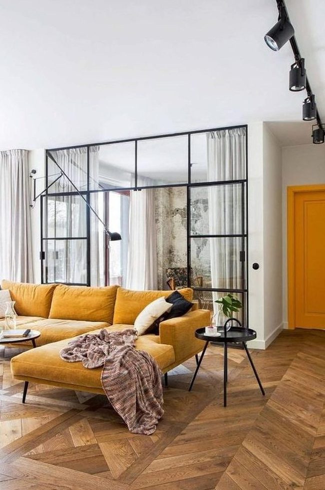 Mustard Sofas And Herringbone Warmth