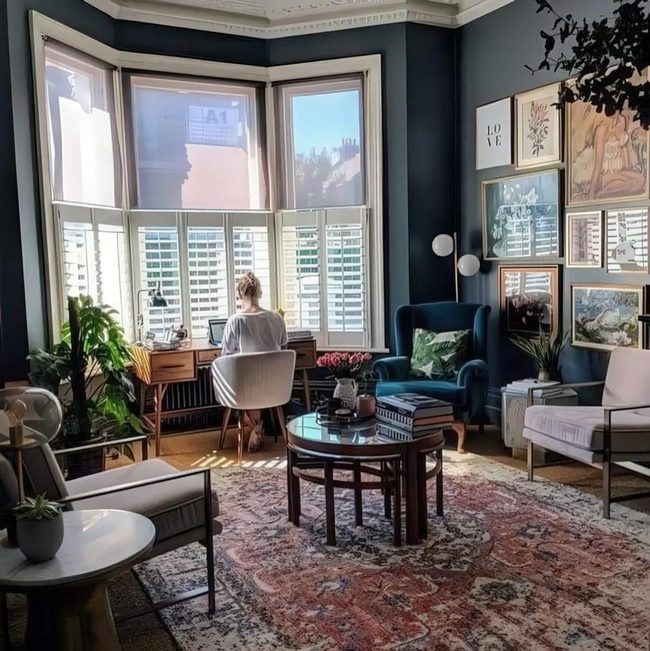 Deep Blue Walls Frame Cozy Gatherings