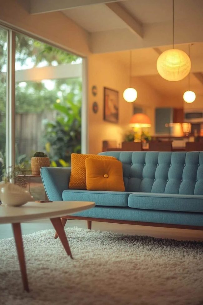 Blue Mid-Century Sofa Statement