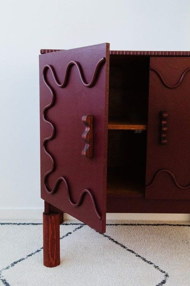 Carved Wood Cabinet With Wavy Doors