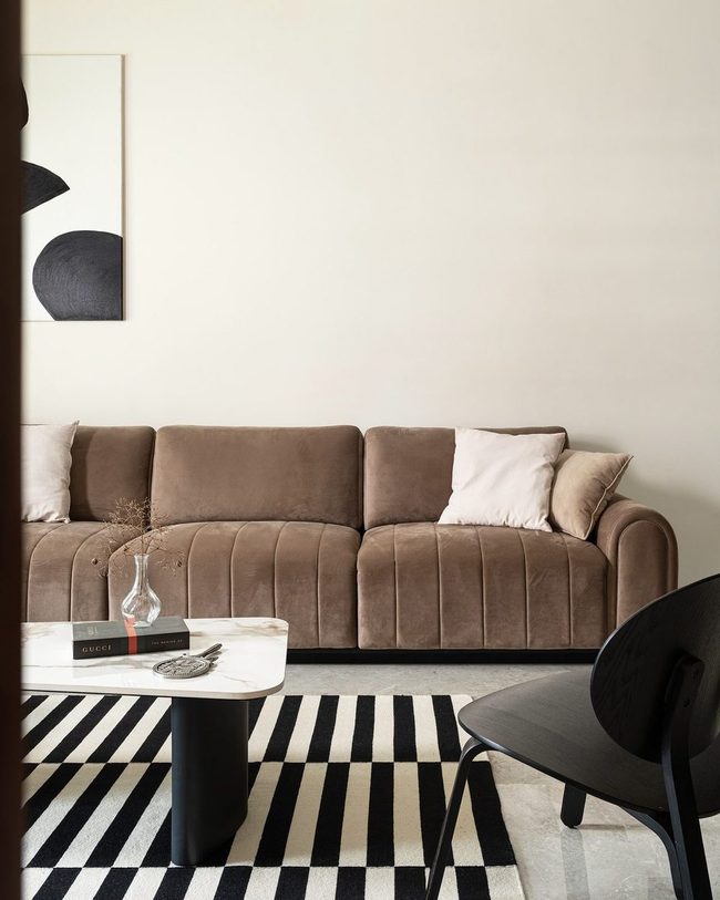 Brown Velvet Couch Clean Lines