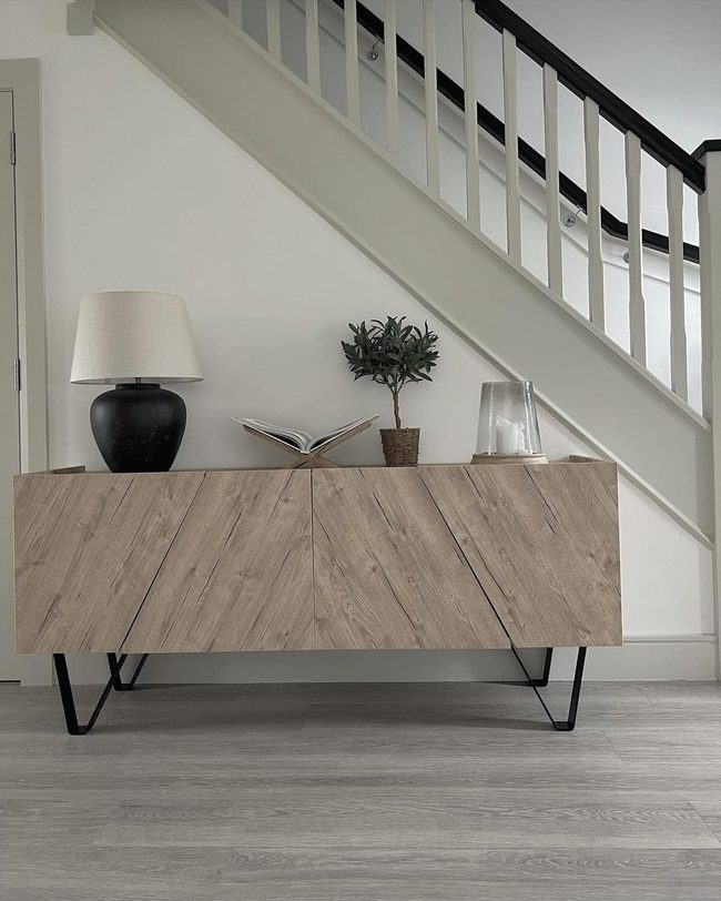 Natural Wood Storage Under Stairs