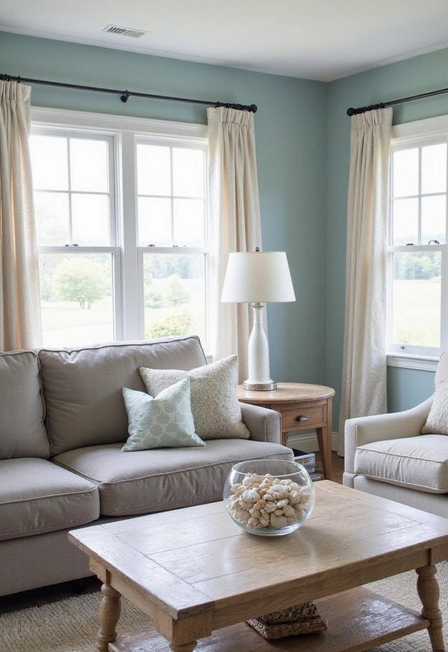 Seafoam And Grey Coastal Living Room