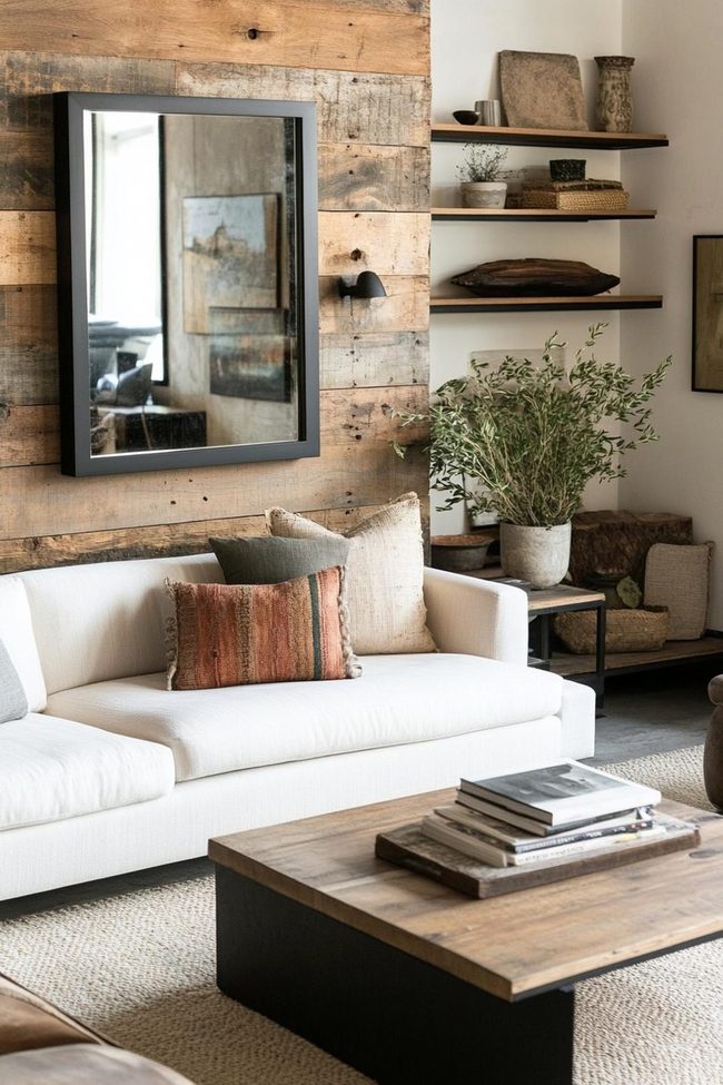 Asymmetrical Rustic Timber Shelves Gallery Wall