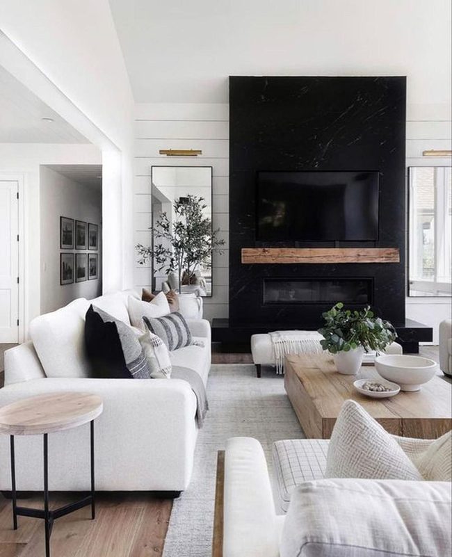 Black Fireplace, Light Wood Warmth