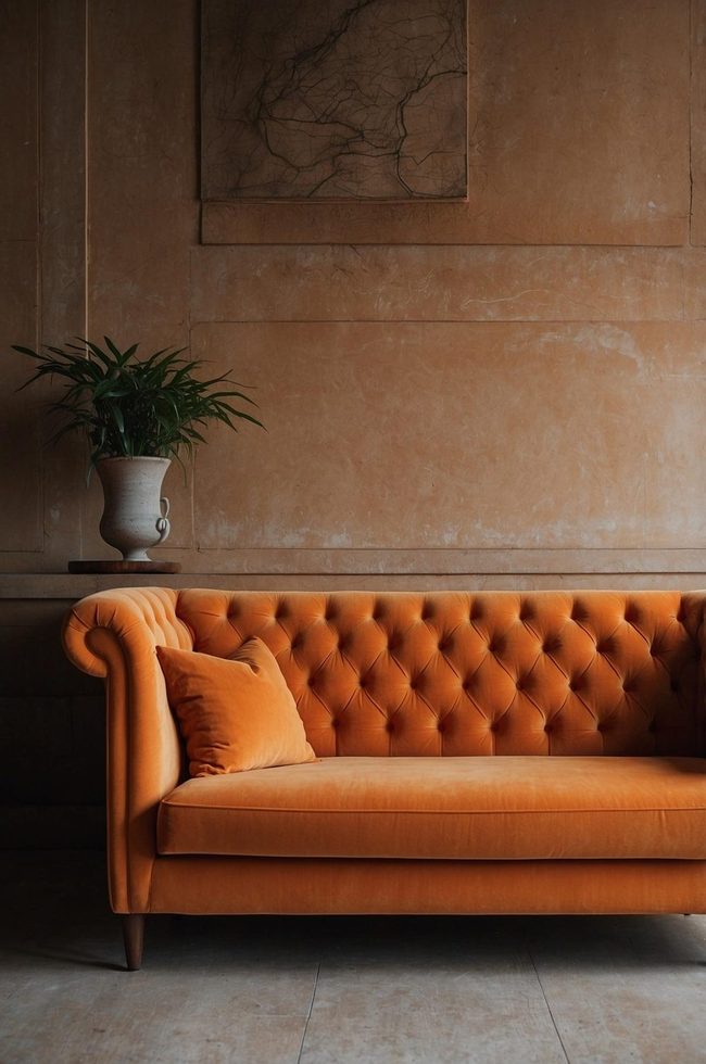 Navy Blue Contrast With Orange Living Room