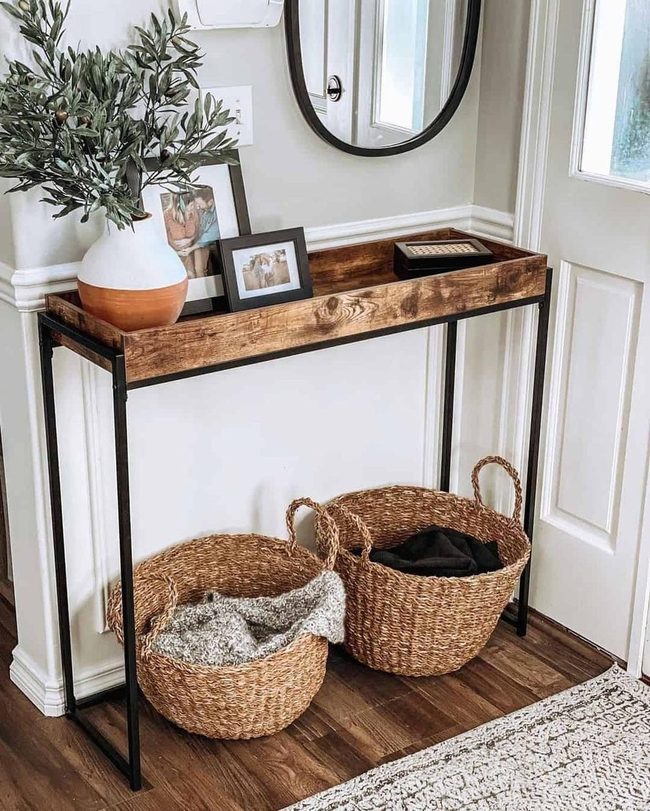 Reclaimed Wood And Metal Entry Table