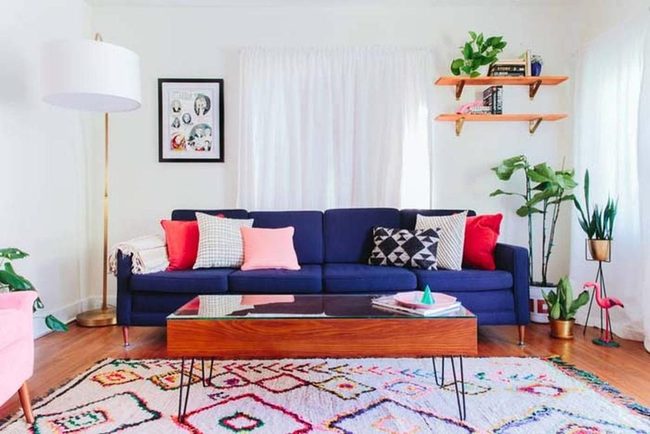 Blue Couch Bold Pillow Layers