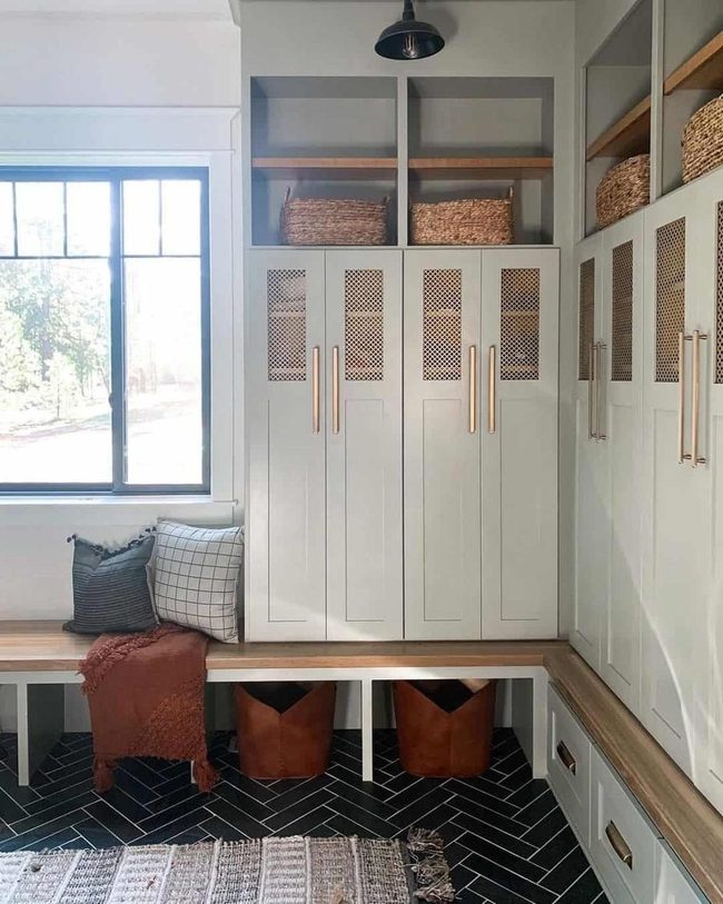 Brass Hardware Meets Herringbone Tiles