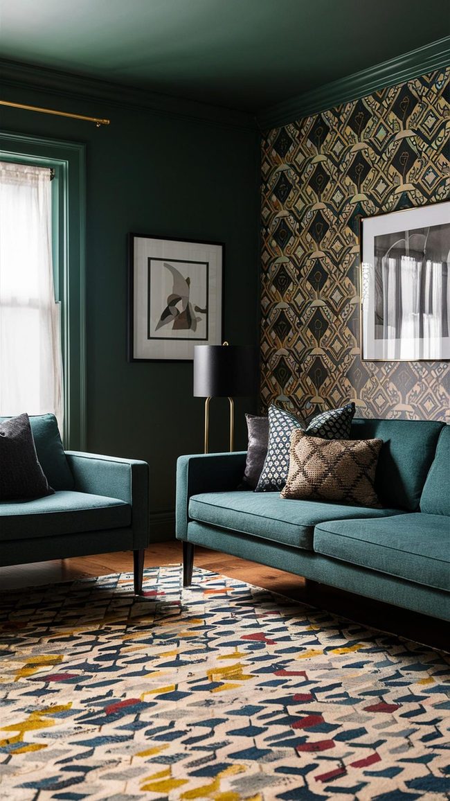 Deep Green Walls with Geometric Lines