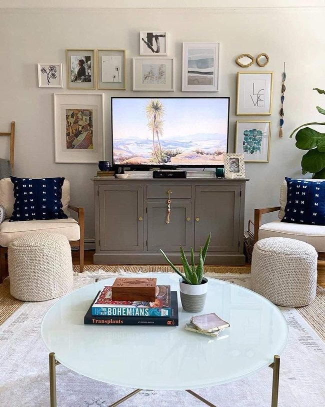 Gray Cabinet With Blue Accents