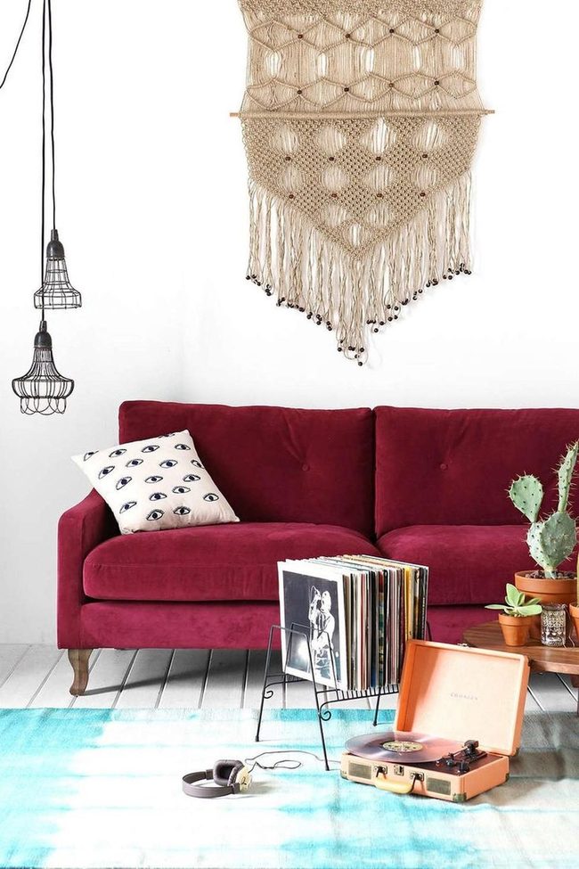Deep Red Couch Statement Living