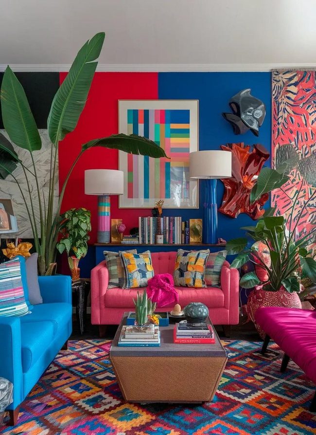 Colorful Walls Meet Oversized Plants