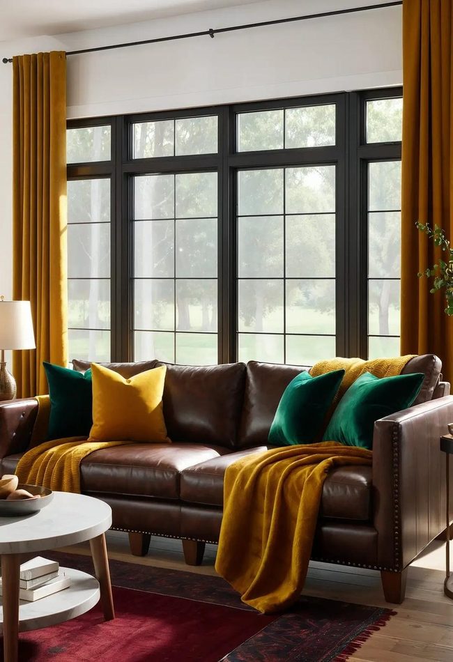 Jewel Tones Soften Leather Spaces