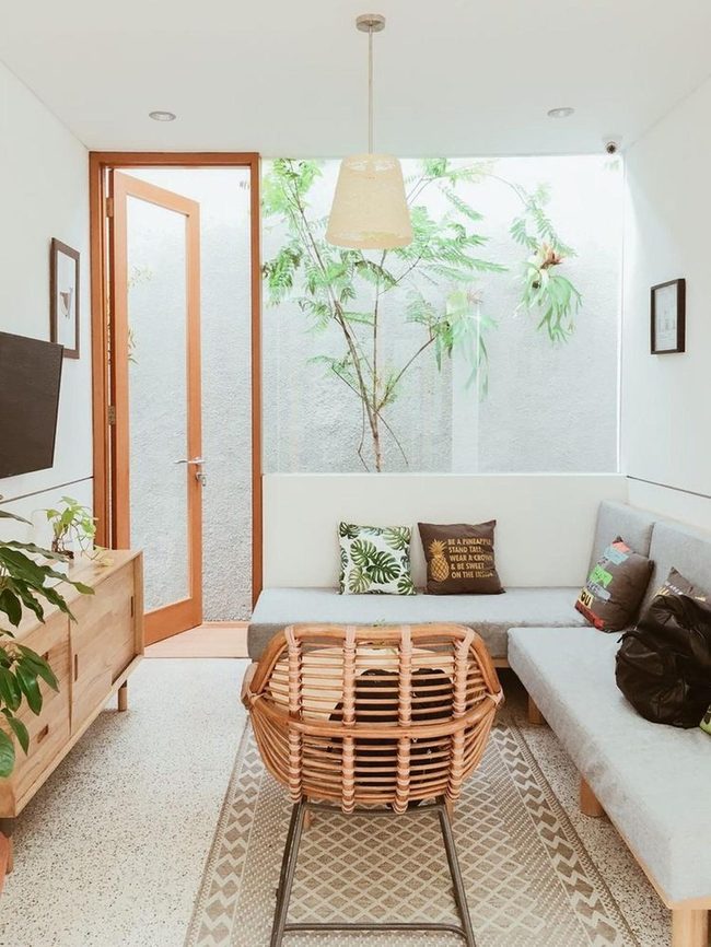 Gray Sofa Meets Natural Wood Warmth