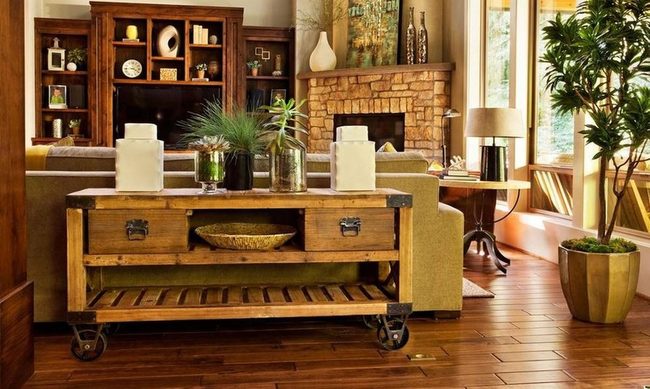 Stone Fireplace Anchors Warm Living Room