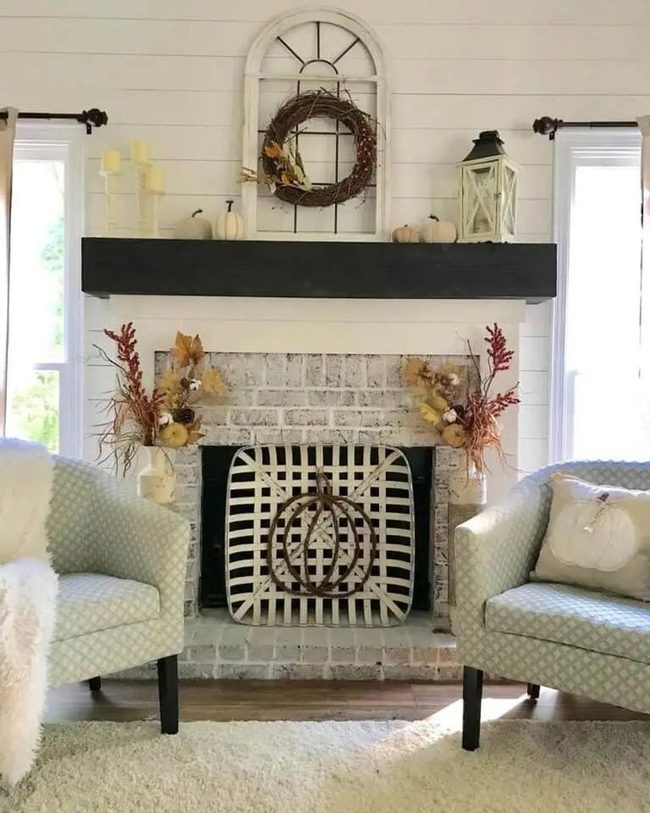 Fireplace Autumn Blooms Brick