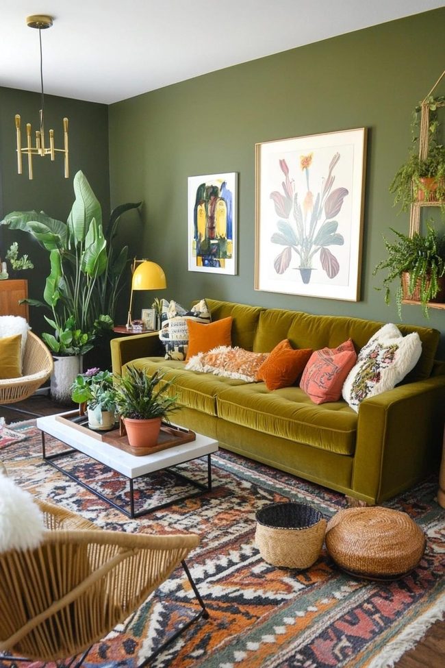 Olive Green Velvet Boho Living