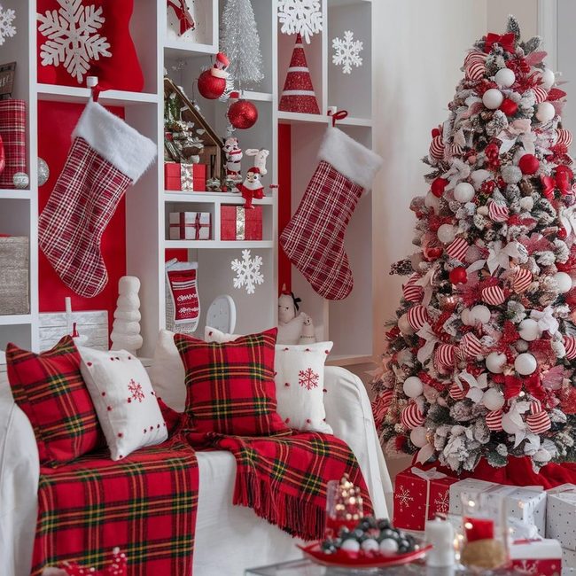 Red and White Holiday Sitting Room