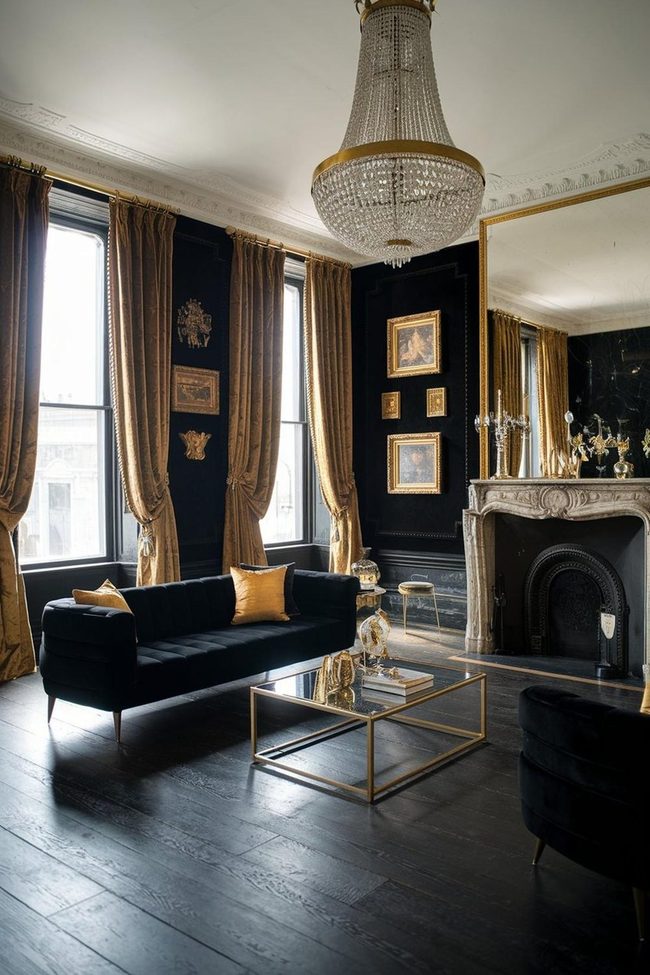 Black Velvet Couch Gold Accents