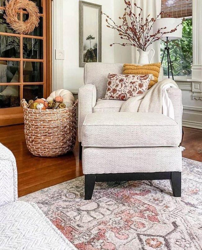 Gray Chair with Orange Pumpkins