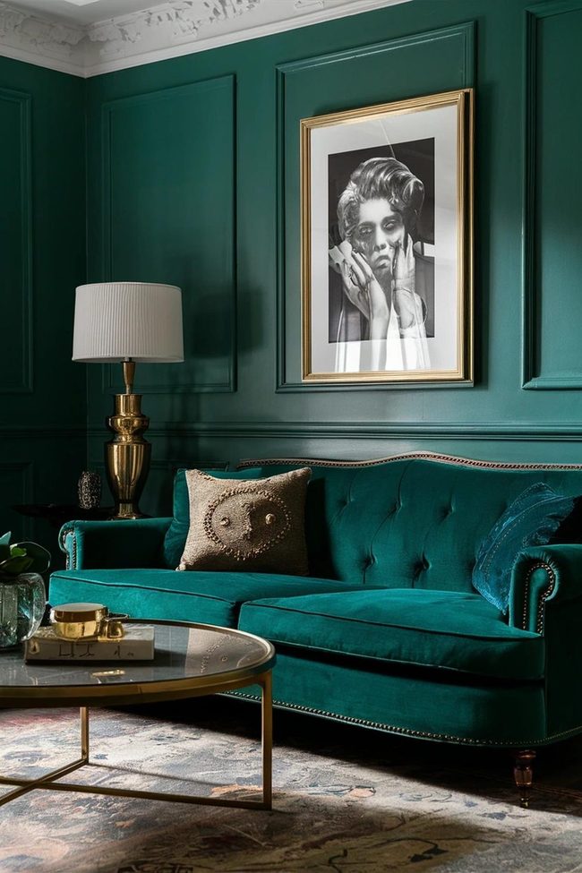 Emerald Velvet Meets Gold Luxury