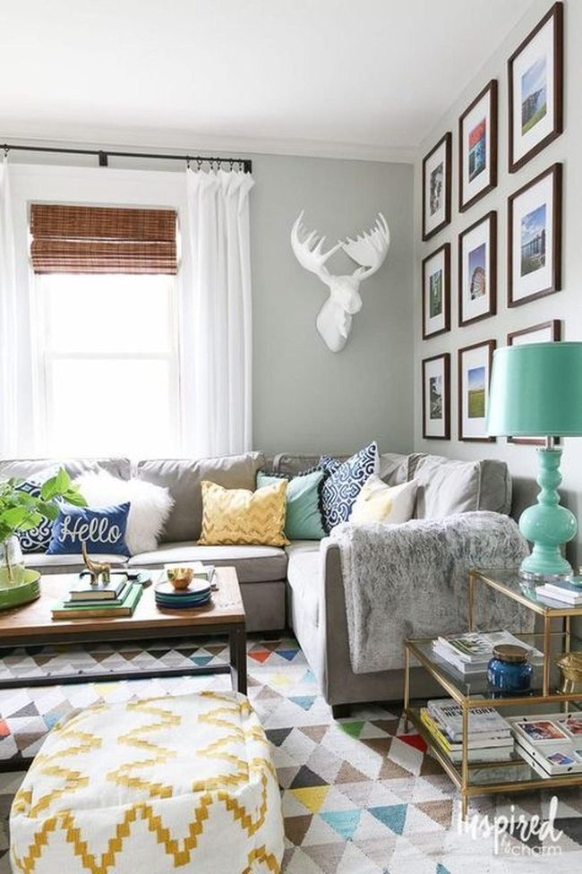 Gray Walls, Colorful Pillows, Light