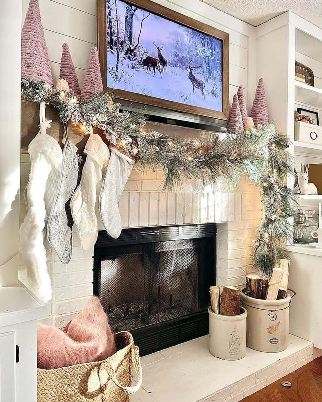 Pink Figurines White Mantel Festive