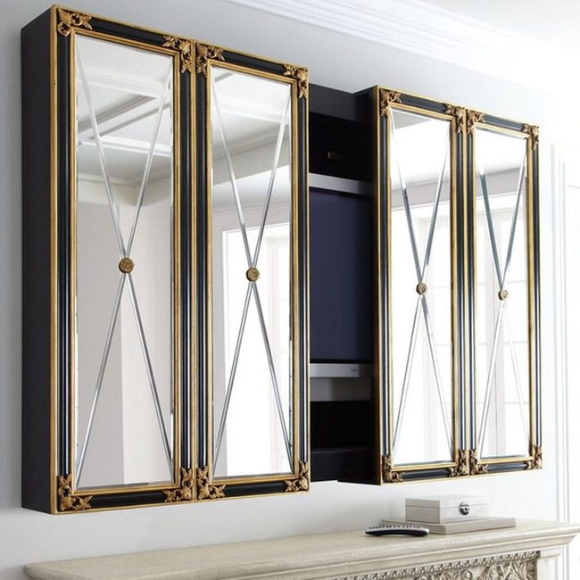 Gold Mirrored Cabinets, Sunlit Reflections