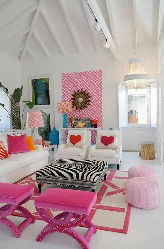 Zebra-Print Ottoman Pink Living Room