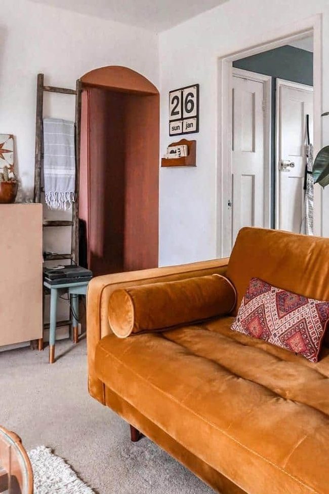 Gold Velvet Sofa Architectural Warmth