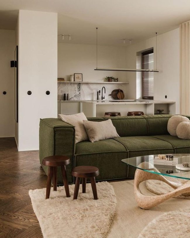 Olive Green Statement Sofas With Marble