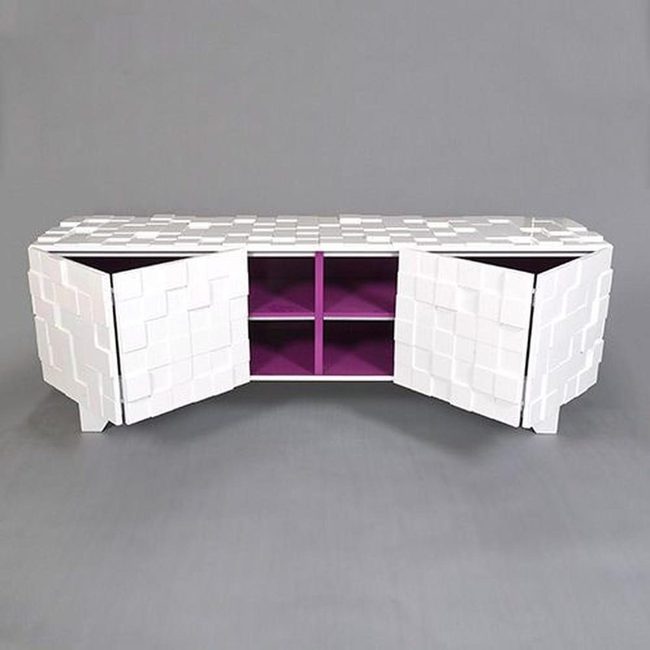 Purple And White Geometric Storage Cabinet