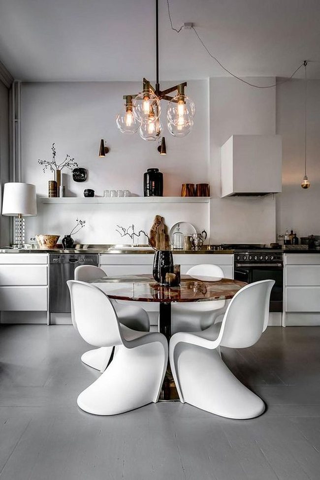 White Cabinets, Gray Floors, Wood Warmth