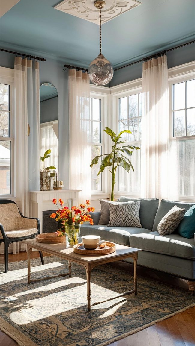 Gray Blue Rooms Flooded Sunlight