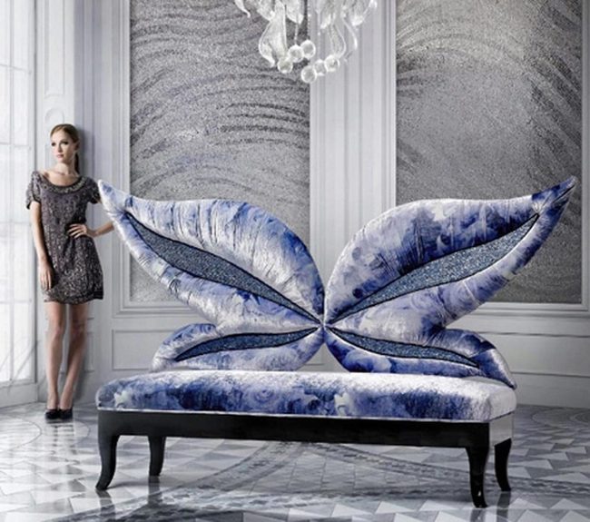 Blue And White Butterfly Couch Statement