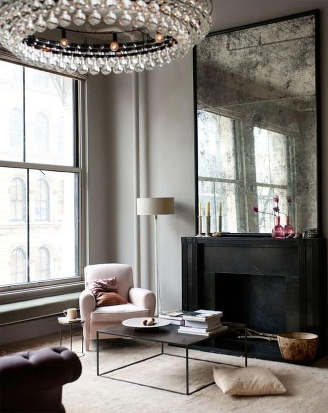 Glass Sphere Chandelier Illuminates Living Room