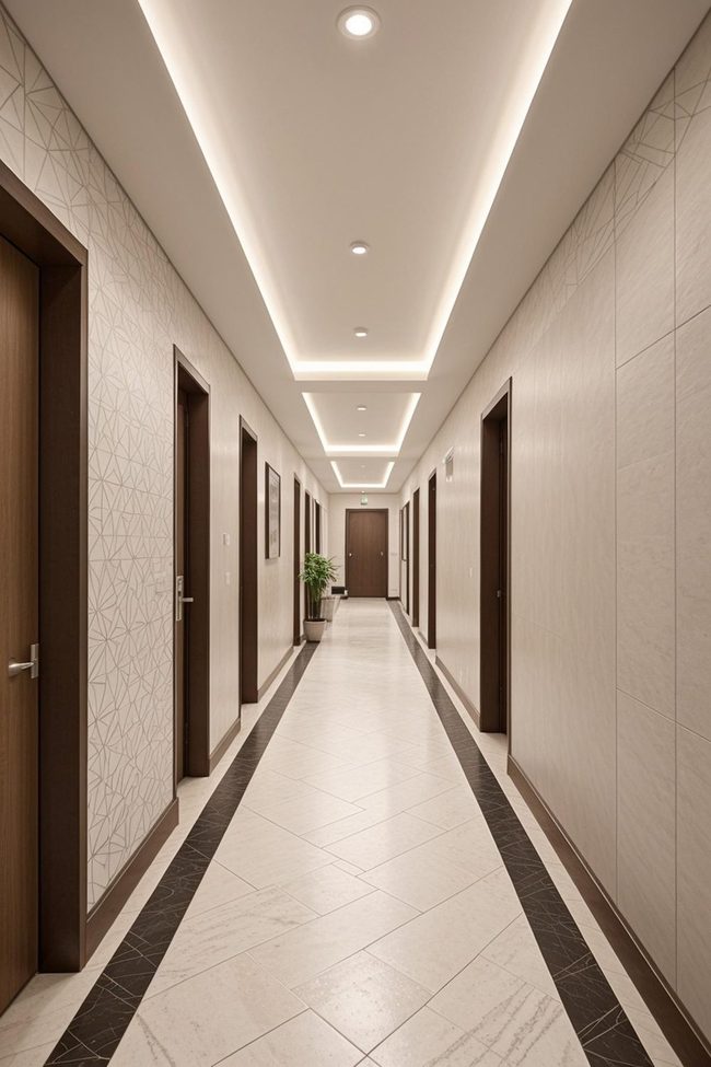 Geometric Patterns Guide Minimalist Hallways