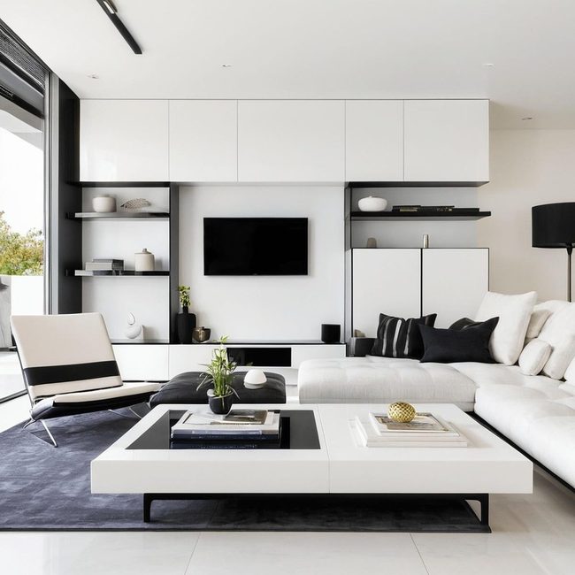 Crisp White Minimalist Living