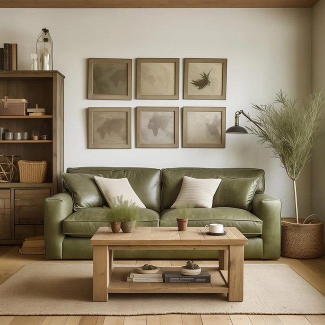 Olive Green Leather Couch Country Interior