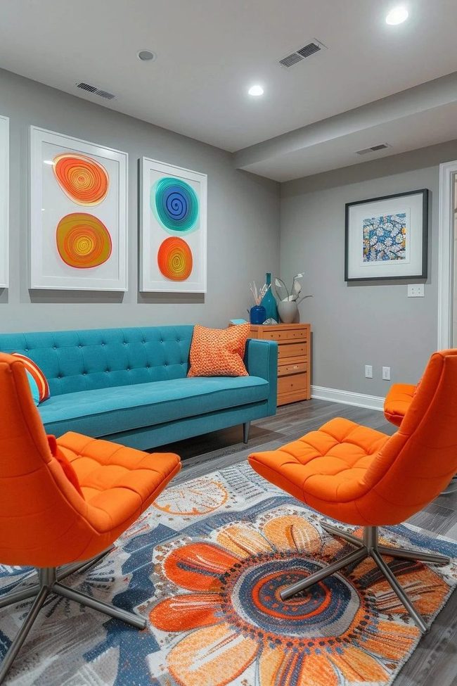 Turquoise And Orange Modern Living Space