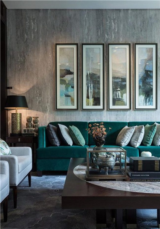 Green Sofa And Botanical Centerpiece