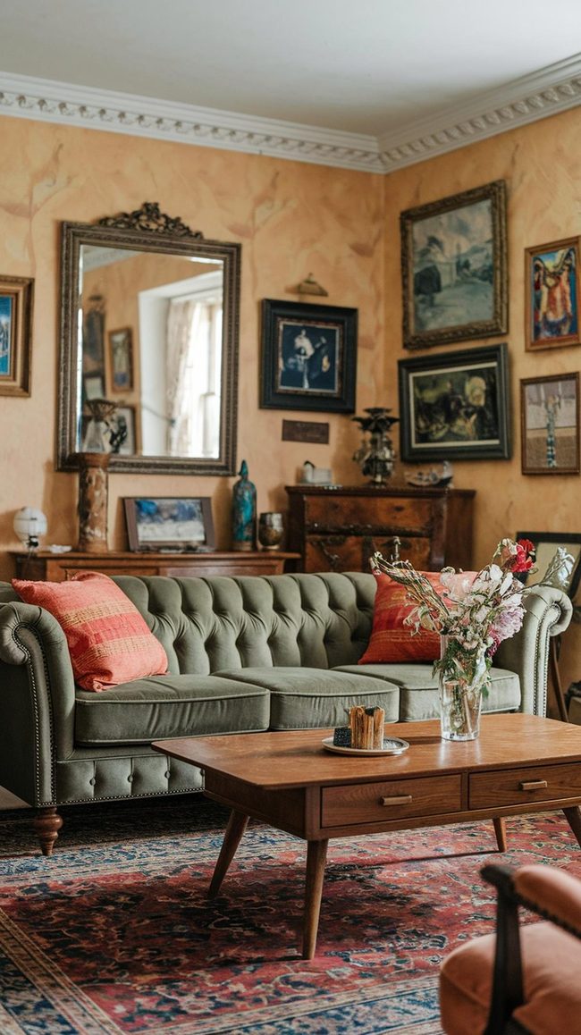 Vintage Living Room With Bold Paint And Graphic Art
