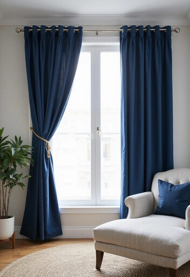Navy Blue Floor-To-Ceiling Window Drapes