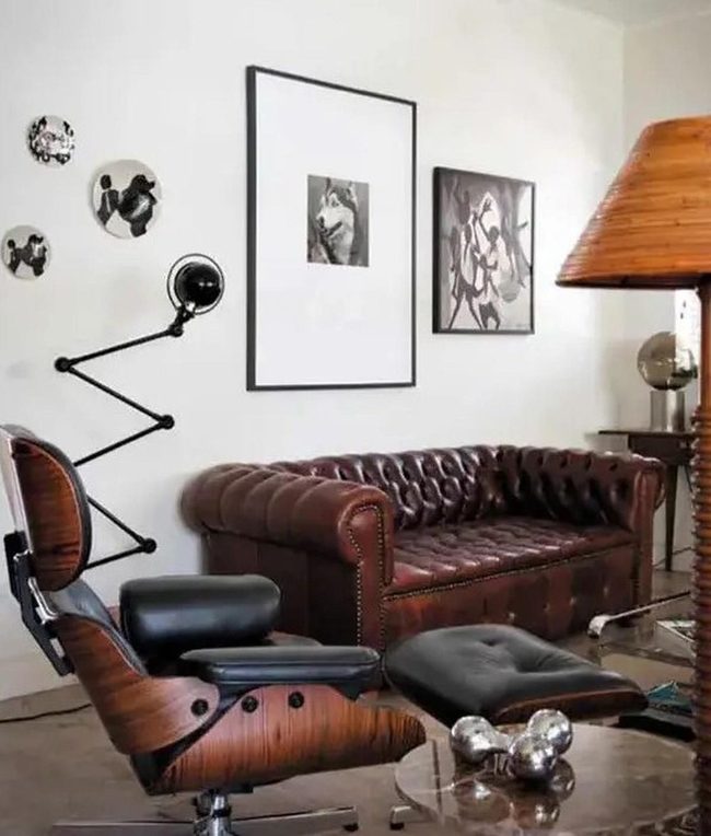 Mid-Century Brown Leather Living