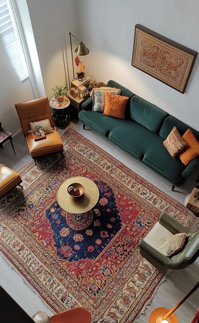 Bold Rug Balances Neutral Rooms